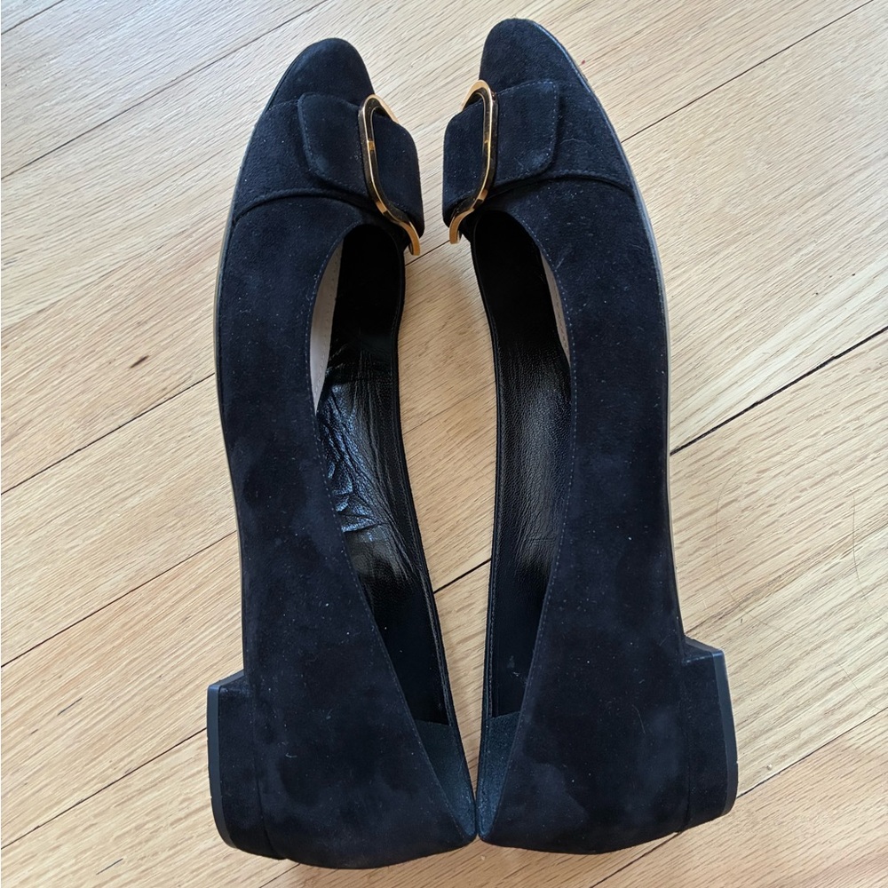 Prada Black Suede Flats with Gold Buckle - Picture 7 of 7
